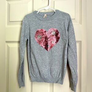 Primark long sleeve heart sequins gray crewneck sweater girls 9/10 years